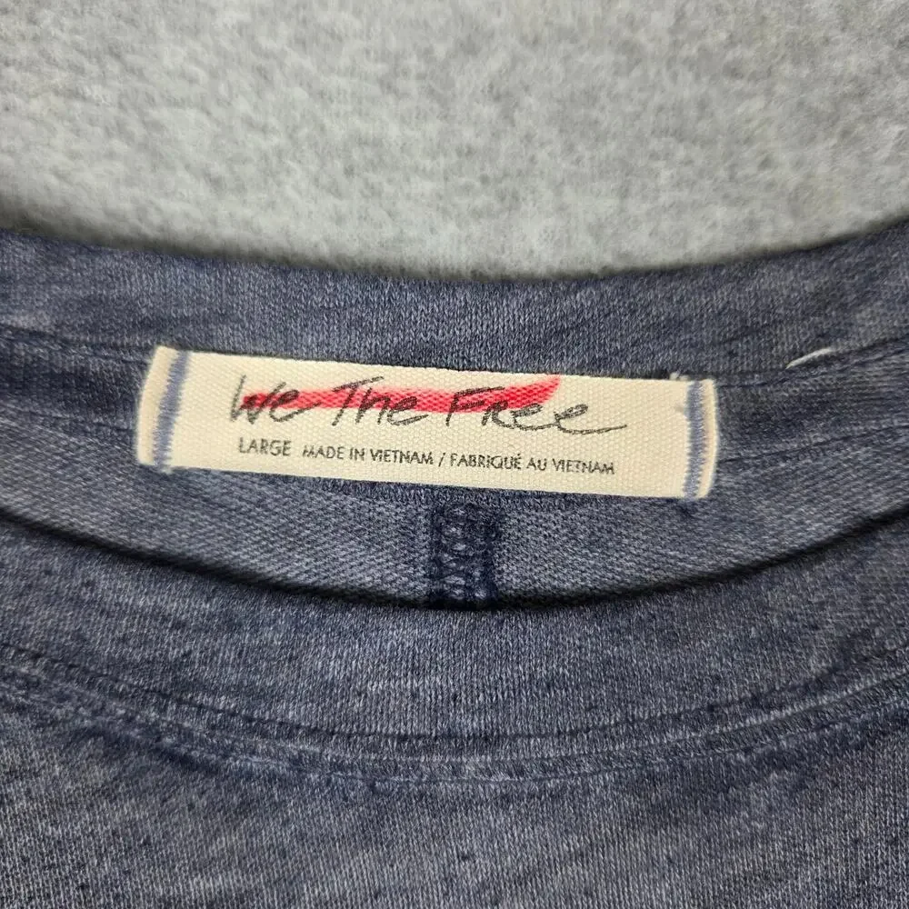 We The Free Womens Large Heathered Navy Tee Shirt Rolled Sleeve